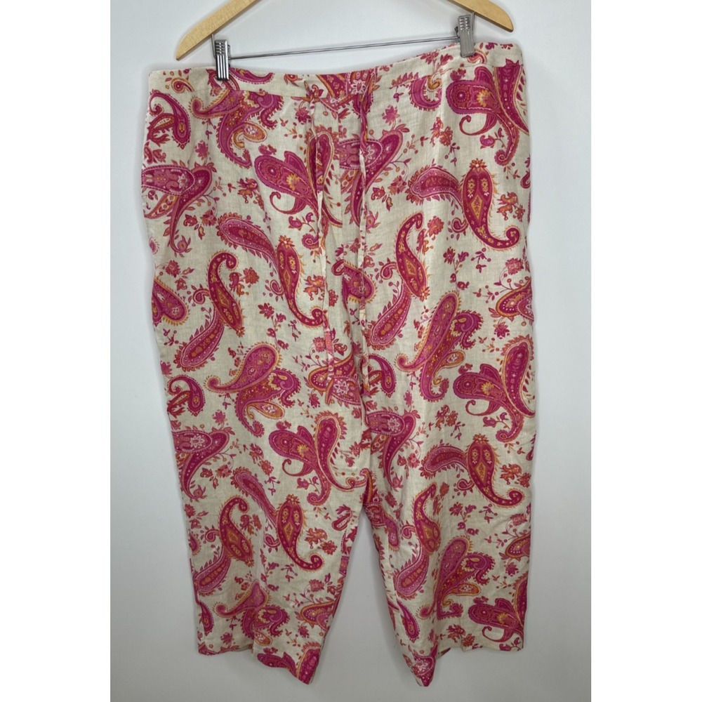 Units Woman Paisley 100% Linen Relaxed Pants Tan Pink Plus Size 2X Lagonlook - Picture 14 of 14